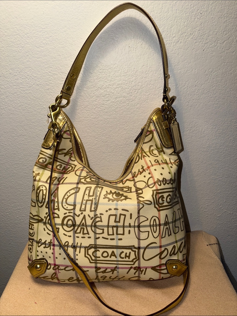 Coach Heritage Tattersall Graffiti Pop Hobo Bag (style #13309)